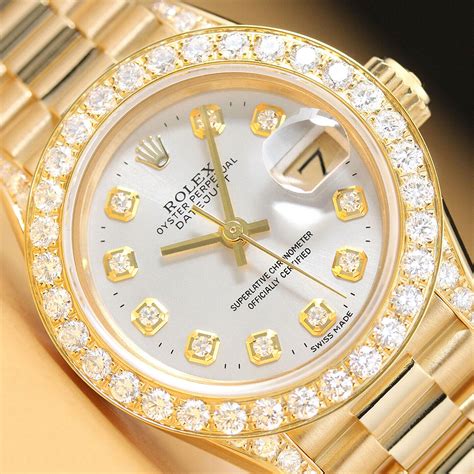 ROLEX LADIES PRESIDENT 18K YELLOW GOLD DIAMOND WATCH & ORIGINAL ROLEX ...