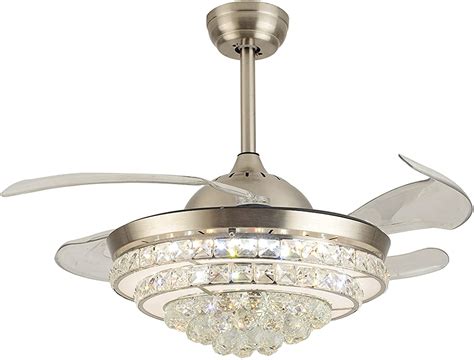 MIDUO 42" Modern Flush Mount Invisible Crystal Ceiling Fan Light 40W ...