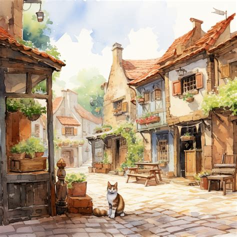 Cobblestone Street Cat Art Print Free Stock Photo - Public Domain Pictures