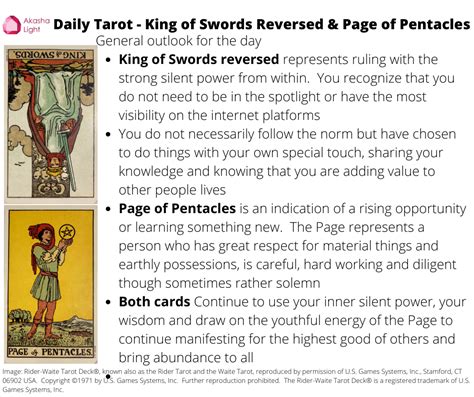 Daily Tarot – King of Swords Reversed and Page of Pentacles – Akasha Light