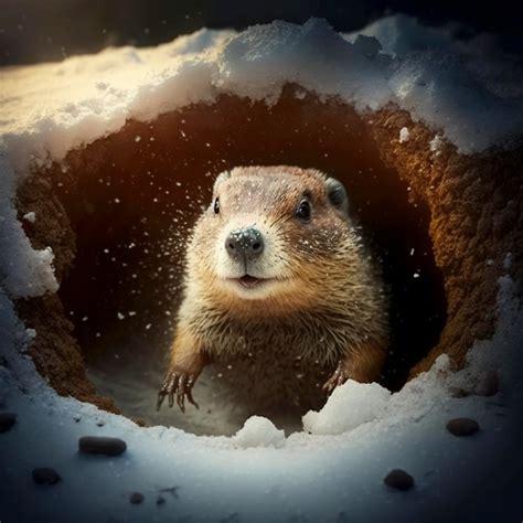 Premium Photo | Happy groundhog day groundhog emerges from a snowy hole after hibernation ai ...