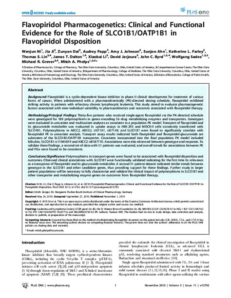 (PDF) Flavopiridol Pharmacogenetics: Clinical and Functional Evidence for the Role of SLCO1B1 ...