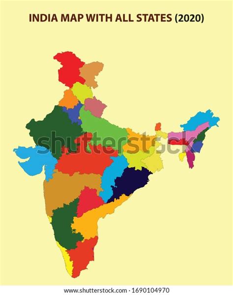 India new map with States name. India map 2020. new states division in India.