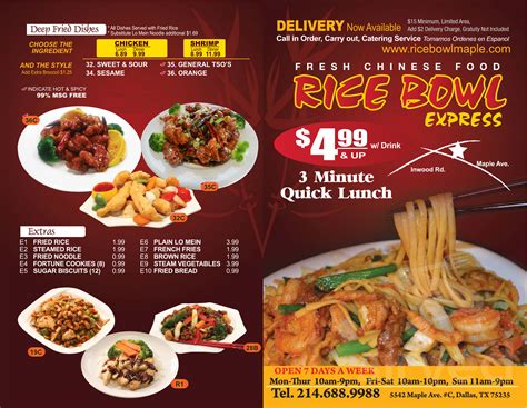 Rice Bowl Express menu in Dallas, Texas, USA