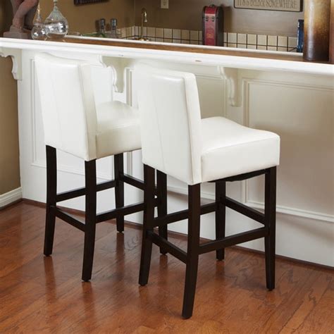 Shop Lopez 30-inch Ivory Wood/Leather Bar Stools (Set of 2) by Christopher Knight Home - Free ...