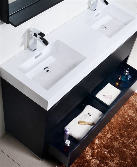 KubeBath Bliss 60" Double Sink Black Free Standing Modern Bathroom Van – Bath Cabinets Depot