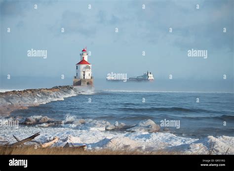 Lake Superior Lighthouse in Winter Stock Photo - Alamy