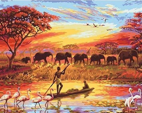 Scène africaine dans la savane - Peinture par Numéro | Peinture par ...