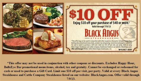 Black Angus: $10 off $40 printable Coupon http://takecoupons.net/restaurantscoupons/item/black ...