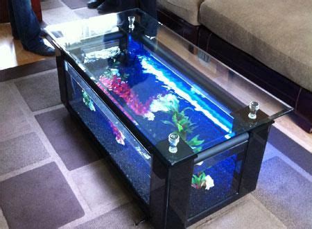 a coffee table with an aquarium on top
