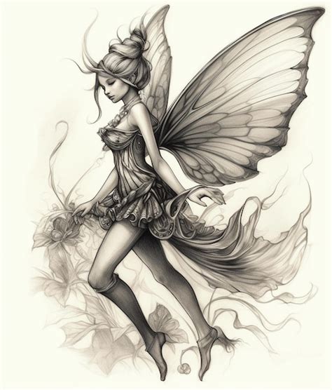 Premium Photo | Arafed drawing of a fairy with a butterfly on her back ...