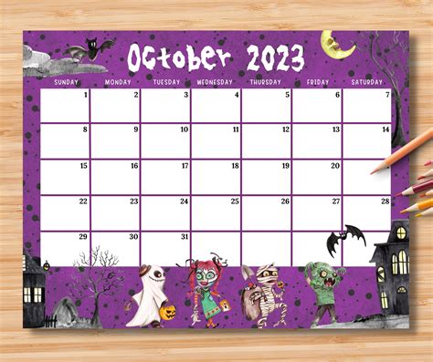 EDITABLE October 2024 Calendar, Spooky Halloween Night Party, Printable Fillable Halloween ...