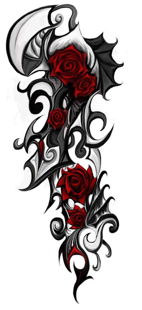 gothic rose tattoo designs | Mod Tatouage Avec Motif Rose Rouge Style Tribal | Tats | Tribal ...