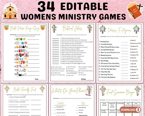 Printable Womens Ministry Games Bible Study Group Retreat Activities ...