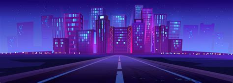 Skyline with city buildings and road at night 19804666 Vector Art at Vecteezy