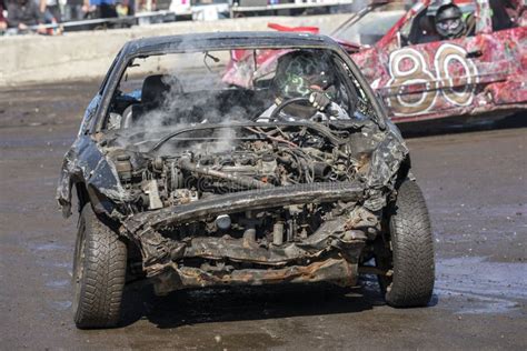 Crashed Cars in Action during Demolition Derby Editorial Photography - Image of competitiion ...