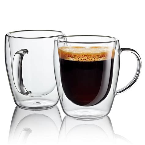 Jecobi Indulge Double wall glass with handle 10.oz Coffee Mugs Glass ...