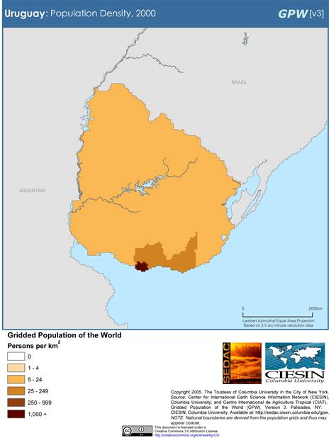 Uruguay population density (2000) | Density, Uruguay, Map