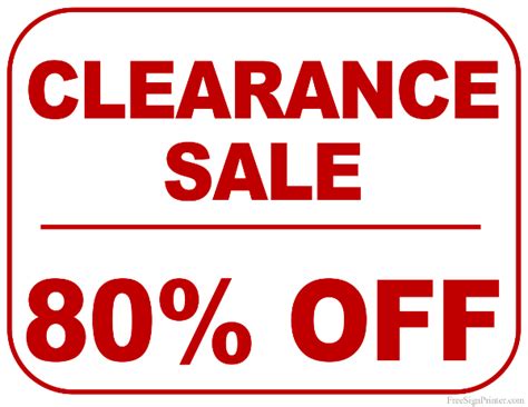 Printable 80 Percent Off Clearance Sale Sign