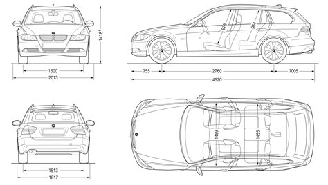 2007 BMW 3-Series E91 Touring Wagon blueprints free - Outlines