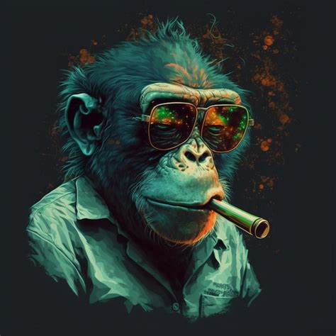 Premium Photo | A monkey with sunglasses and a smoking cigarette