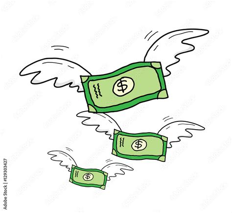 Group of Dollar Money With Wings Flying . A hand drawn vector cartoon ...