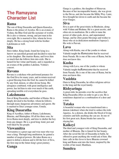 The Ramayana - Summary and Characters | PDF | Sita | Rama