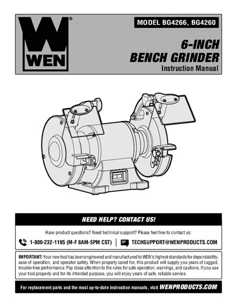 WEN BG4260 6-Inch Bench Grinder Instruction Manual - User Guide