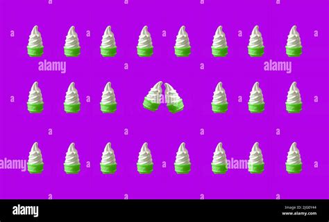 Pop Art Style Lime Green Colored Rows of Soft Serve Ice Cream Cones Pattern on Purple Backdrop ...