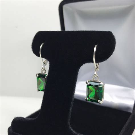 Beautiful 8ctw Emerald Cut Emerald Earrings Leverback Sterling | Etsy