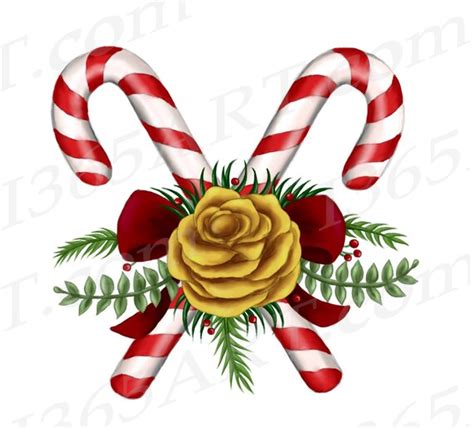 Candy Cane Clipart, Christmas Candy Cane Clip Art, Watercolor, Candy Cane With Bow, Christmas ...