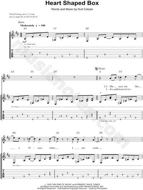 Nirvana "Heart-Shaped Box" Guitar Tab in D Major - Download & Print - SKU: MN0090336