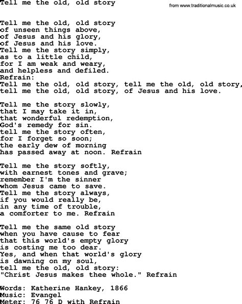 Holy Week Hymns, Song: Tell Me The Old, Old Story - lyrics, midi music and PDF