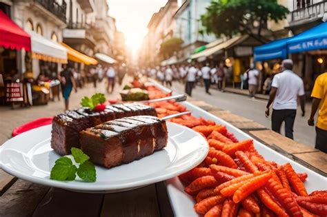 Premium Photo | A food stall with meat and vegetables on a street