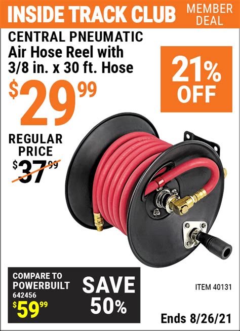 CENTRAL PNEUMATIC Air Hose Reel with 3/8 in. x 30 ft. Hose for $29.99 – Harbor Freight Coupons