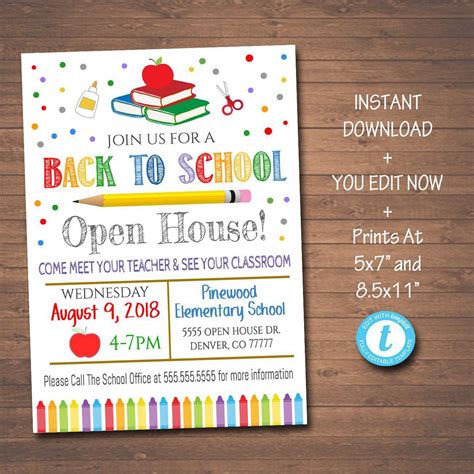 EDITABLE School Open House Flyer, Printable PTA PTO Flyer, School ...