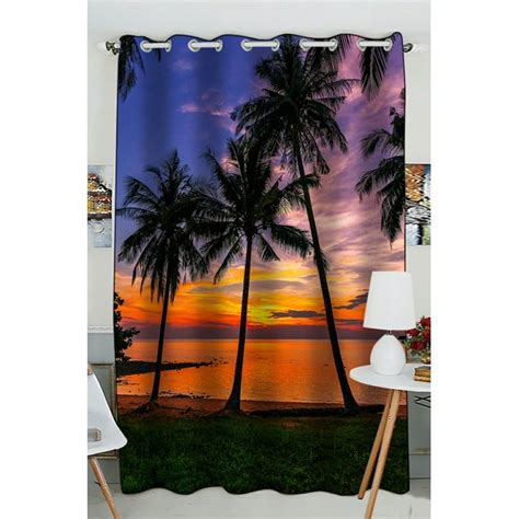 Phfzk Ocean Window Curtain, Sunset Tropical Beach Palm Tree Window Curtain Blackout Curtain For ...