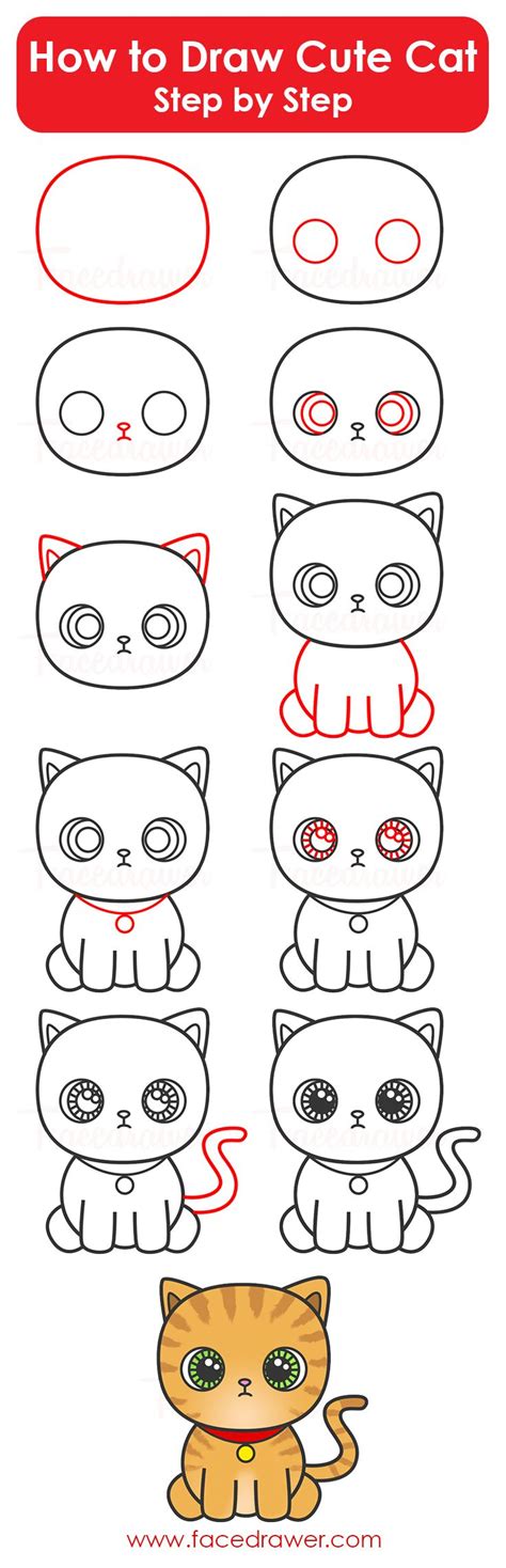 how to draw cute cat step by step infographic | Cute drawings, Cat ...