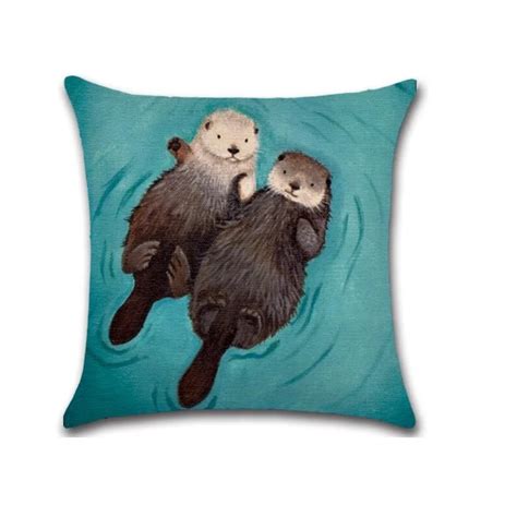 1 Pc Cute Animal Printed Decorative Throw Pillows Case Cute Animals Otter Cotton Linen Cushion ...