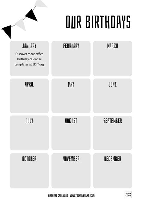 Printable Birthday Calendar Templates