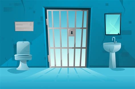 Premium Vector | Prison cell interior with lattice, grid door jail