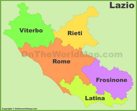 Lazio provinces map - Ontheworldmap.com