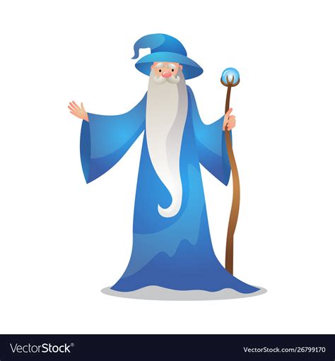 Wizard character poses with wand colorful Vector Image