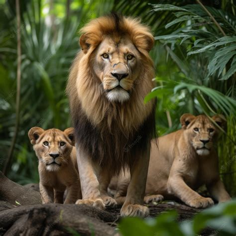 Premium Photo | Image of family of lion in forest generative ai