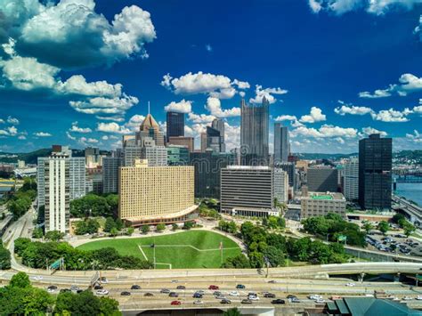 Aerial View of Pittsburgh Downtown Skyline with Bridges on Under ...