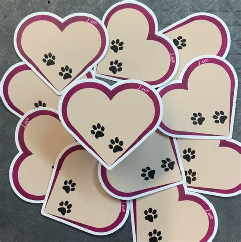 Dog Paw Prints Heart Shaped Sticker Simple Design 3.41 X 3 - Etsy