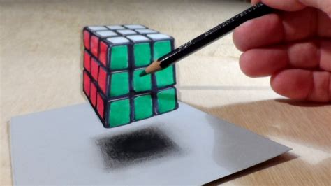 Drawing Floating Rubik's Cube - How to Draw 3D Rubik's Cube - Trick Art ...