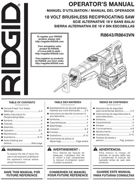 RIDGID R8643VN OPERATOR'S MANUAL Pdf Download | ManualsLib