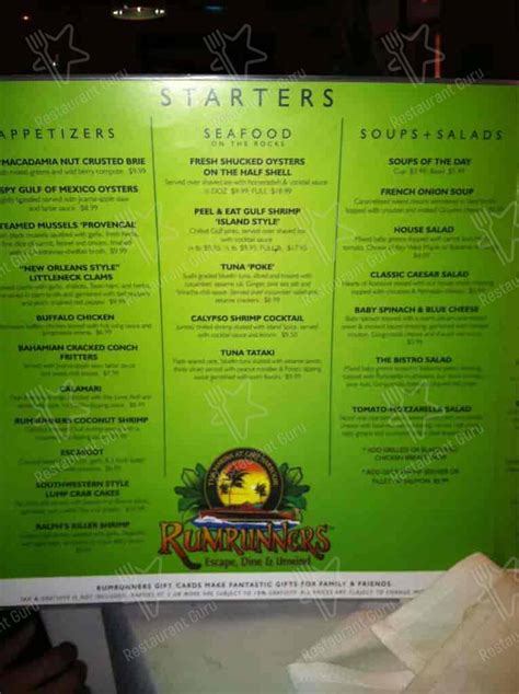 Menu at Rumrunners steakhouse, Cape Coral, Cape Harbour Dr