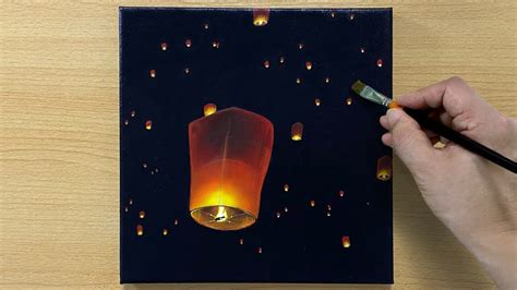 How to Draw Sky Lantern / Acrylic painting for beginners / 쉬운 아크릴화 - YouTube